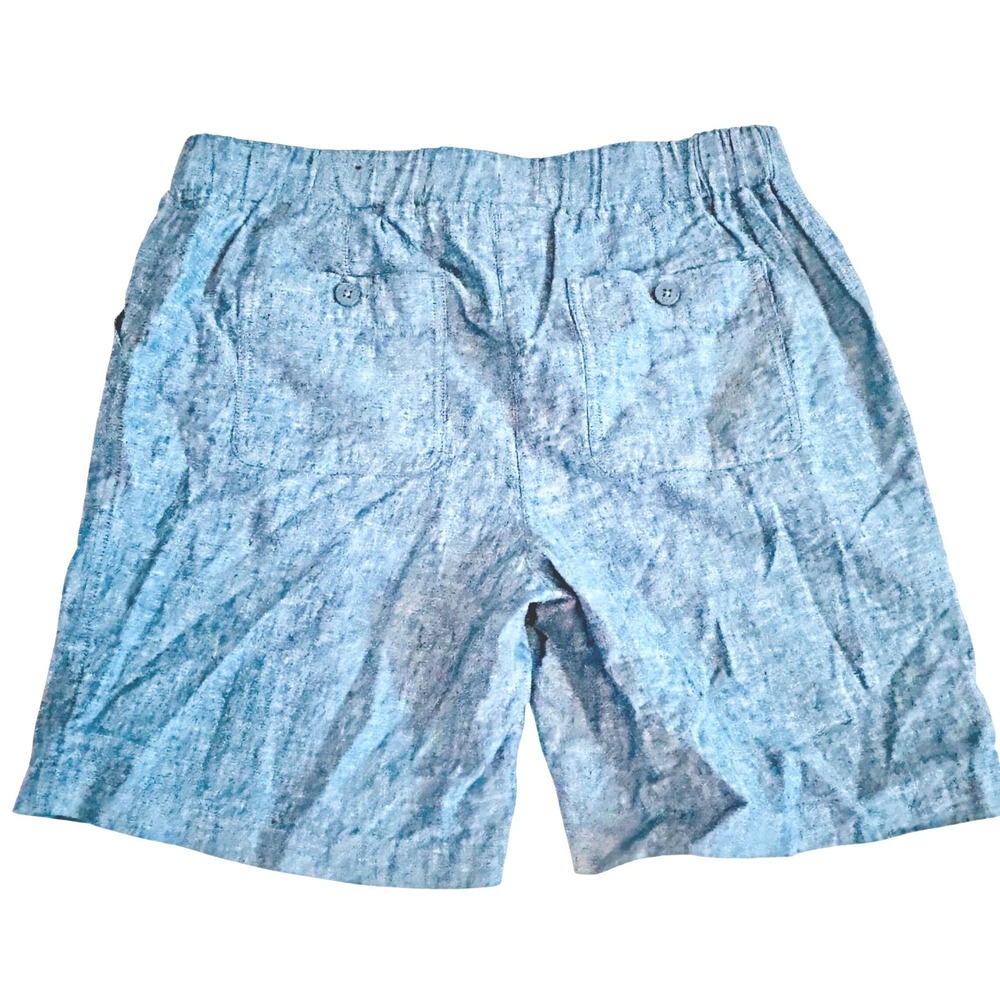 TALBOTS women's blue chambray linen cotton bermuda lenght shorts elastic waist 6 - Picture 7 of 11